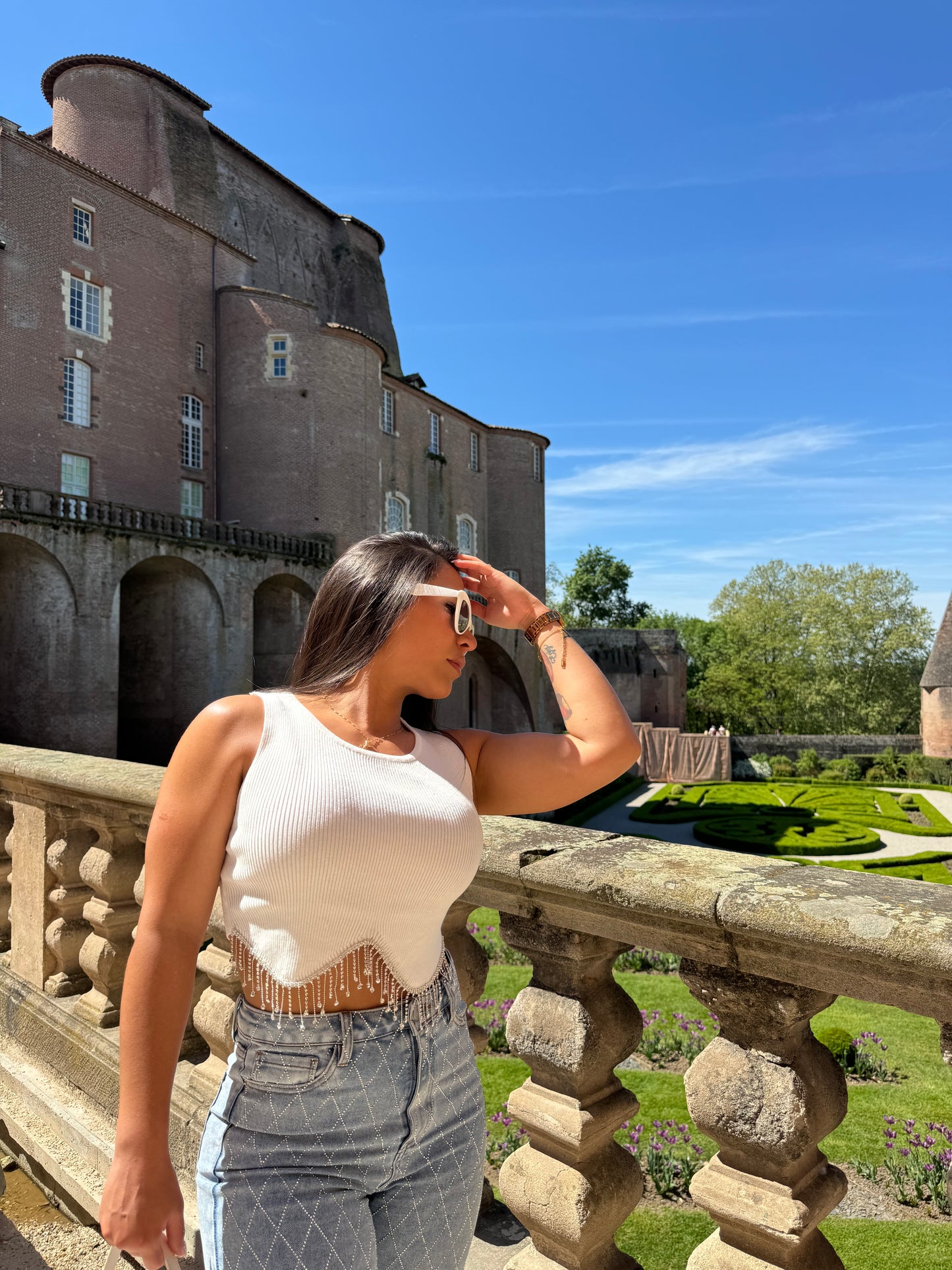 Crop top strass blanc